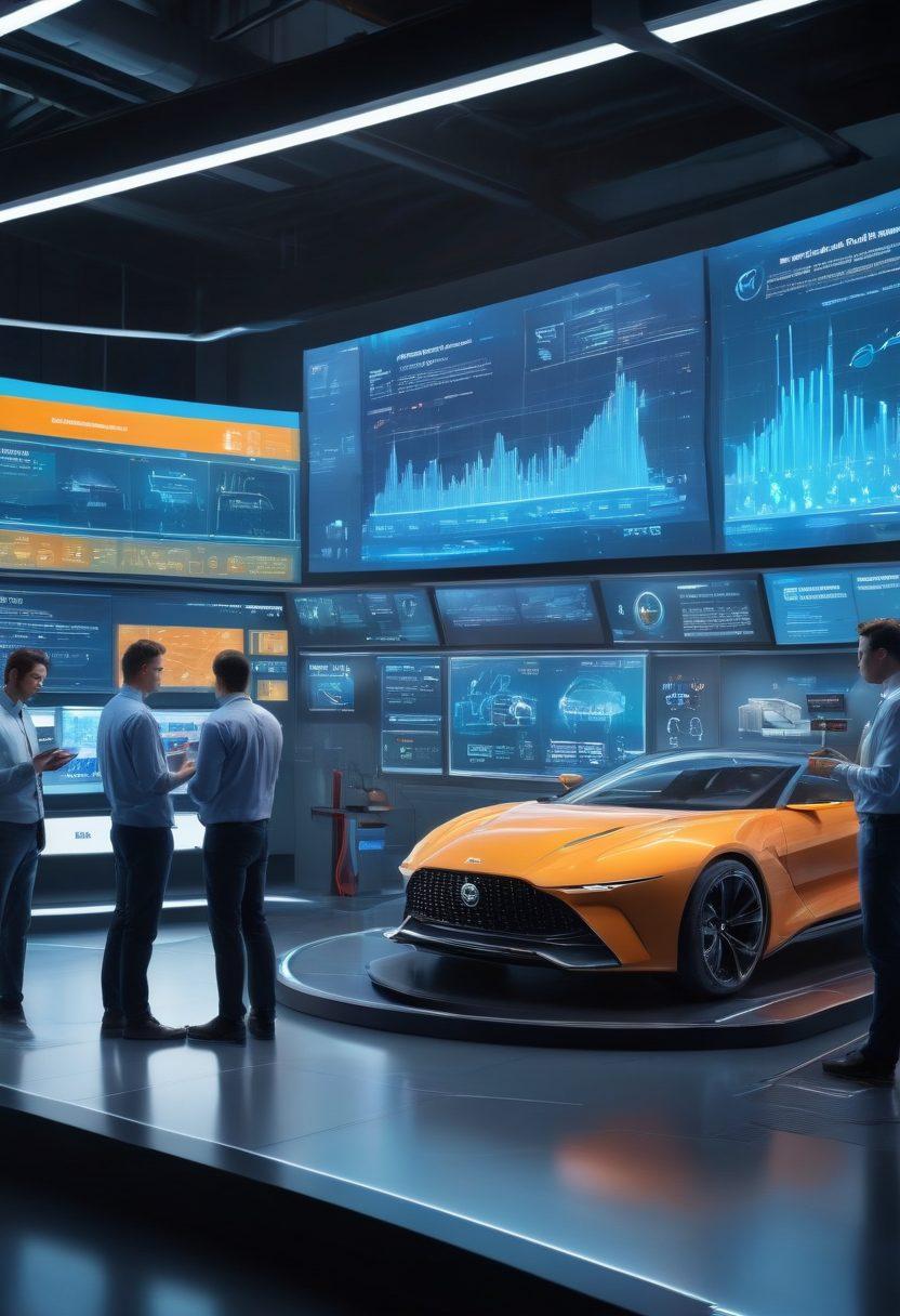 A futuristic workshop filled with advanced lubrication technology tools, featuring a diverse group of engineers collaborating around a high-tech display showing innovative lubrication systems. The background showcases digital screens with graphs and data on lubrication trends and environmental impacts. The environment is bright and modern, emphasizing innovation and teamwork. super-realistic. vibrant colors. 3D.